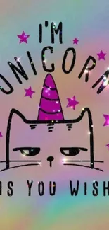 Pastel wallpaper with unicorn cat and stars.