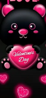 Cute Valentine's bear with pink hearts wallpaper.