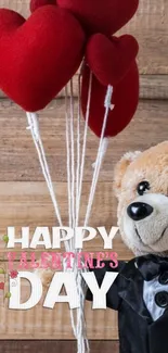 Cute Valentine's Day wallpaper with teddy and hearts.