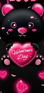 Cute bear holding Valentine heart with pink accents wallpaper.