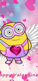 Cute minion with wings and hearts for Valentine's Day wallpaper.