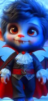 Cute vampire cartoon character with a blue-themed background.