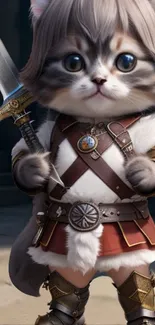 Cute warrior cat in armor with a sword.