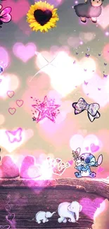 Cute whimsical mobile wallpaper with animals and hearts design.