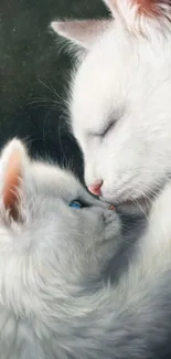 Adorable white cats in a loving embrace wallpaper.