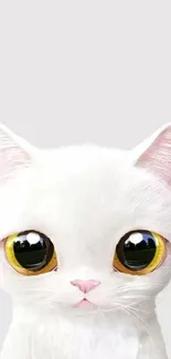 Cute white kitten with big yellow eyes on a minimalistic background.