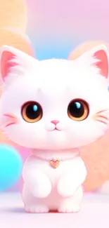 Adorable fluffy kitten with big eyes on a pastel background.