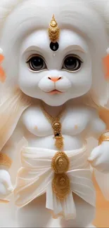 Cute white monkey figurine with golden jewelry in artistic style wallpaper.