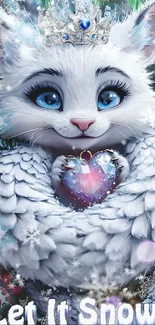 Adorable winter cat with crystal heart.