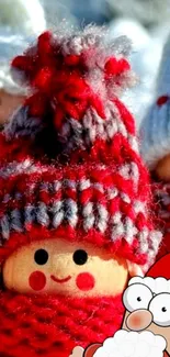 Cute dolls in red knitted winter hats, perfect for Christmas.