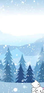 Charming cartoon winter scene with snow and cuddly animals.