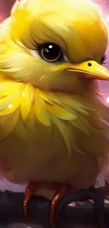 Cute yellow bird illustration on branch.
