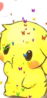 Cute yellow character with butterflies wallpaper.