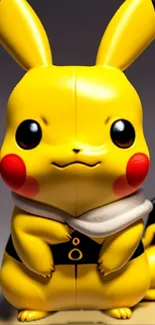 Cute yellow character with red cheeks and a playful expression on mobile wallpaper.