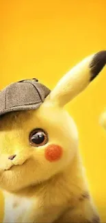 Cute yellow character with detective cap on yellow background.