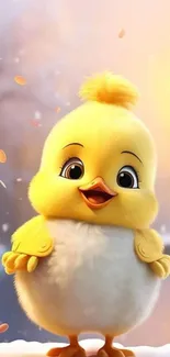 Adorable yellow chick with fluffy feathers on mobile wallpaper.