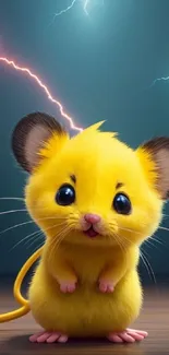 Adorable yellow mouse with lightning background.