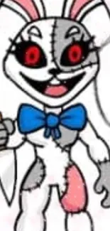 Cute yet creepy cartoon bunny with knife in gray tones.