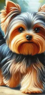 Cute painted Yorkie dog mobile wallpaper.