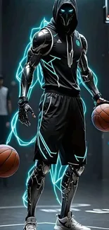 Cybernetic basketball player with neon glow.