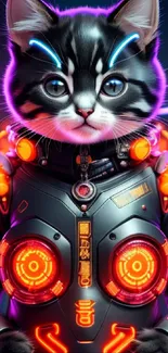 Cyber cat with neon lights and futuristic design, vibrant colors.