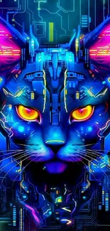 Futuristic cyber cat with neon colors glowing