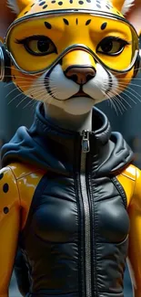 Futuristic cyber cheetah in a tech setting.