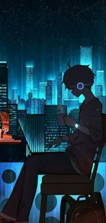 Anime character in a futuristic cyber city at night.