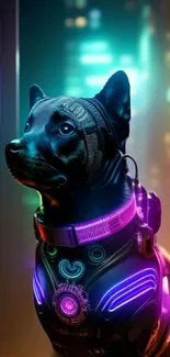 Neon cyber dog wallpaper with vibrant colors and futuristic design.