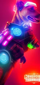 A cyber dog in neon lights with a futuristic design and vibrant colors.