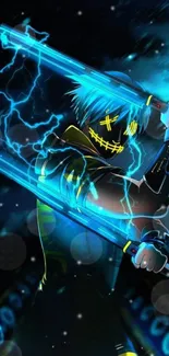 Neon-clad warrior with electric swords in cyberpunk style.