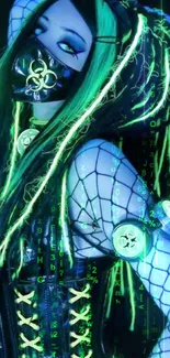 Cyber goth aesthetic with neon green and black futuristic design.