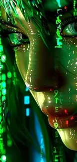 Cyber matrix themed wallpaper with neon green digital art