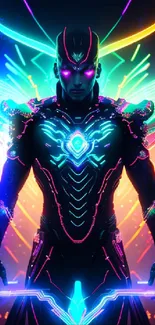 Futuristic neon warrior with vibrant colors and cyber aesthetic.