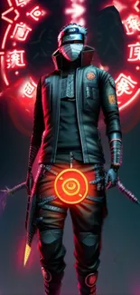 Cyberpunk ninja with neon red accents.