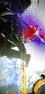 Cyber warrior in futuristic digital art with vibrant colors and abstract design