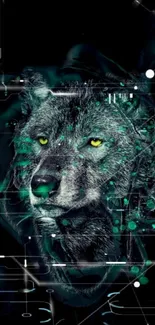 Cyberpunk wolf wallpaper with neon accents.