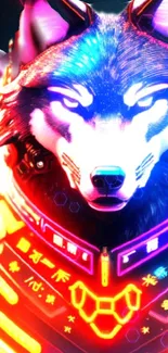 Neon cyber wolf with vibrant colors.