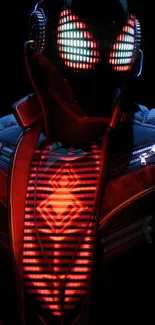 Futuristic cybernetic suit with red neon lights.