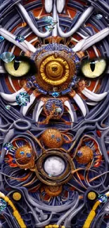 Cybernetic steampunk eye art wallpaper with mechanical elements.