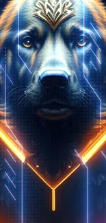 Cybernetic wolf wallpaper with neon effects.