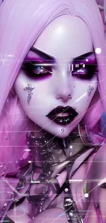 Futuristic cyberpunk figure with pink background and digital elements.