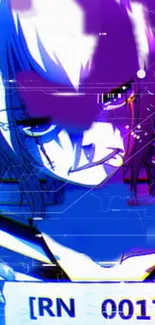 Cyberpunk anime art with vibrant blue and pink hues.