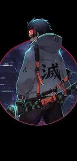 Cyberpunk anime character in neon city wallpaper.