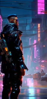 Cyberpunk cityscape with neon lights and futuristic aesthetic.