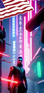 Cyberpunk cityscape with neon lights and futuristic atmosphere.