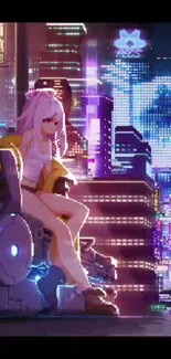 Cyberpunk style city with neon lights and urban landscape.