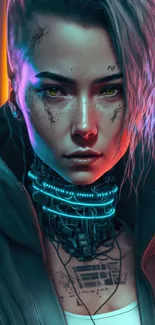 Cyberpunk-themed artwork with neon colors and futuristic design.