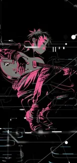 Cyberpunk themed wallpaper with digital guitarist.