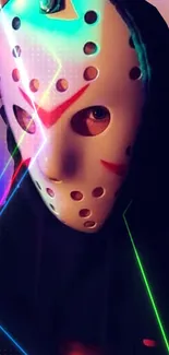 Masked figure with neon lights in cyberpunk style